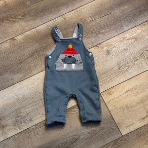 Adorable Gray Baby Overalls with Walrus Design